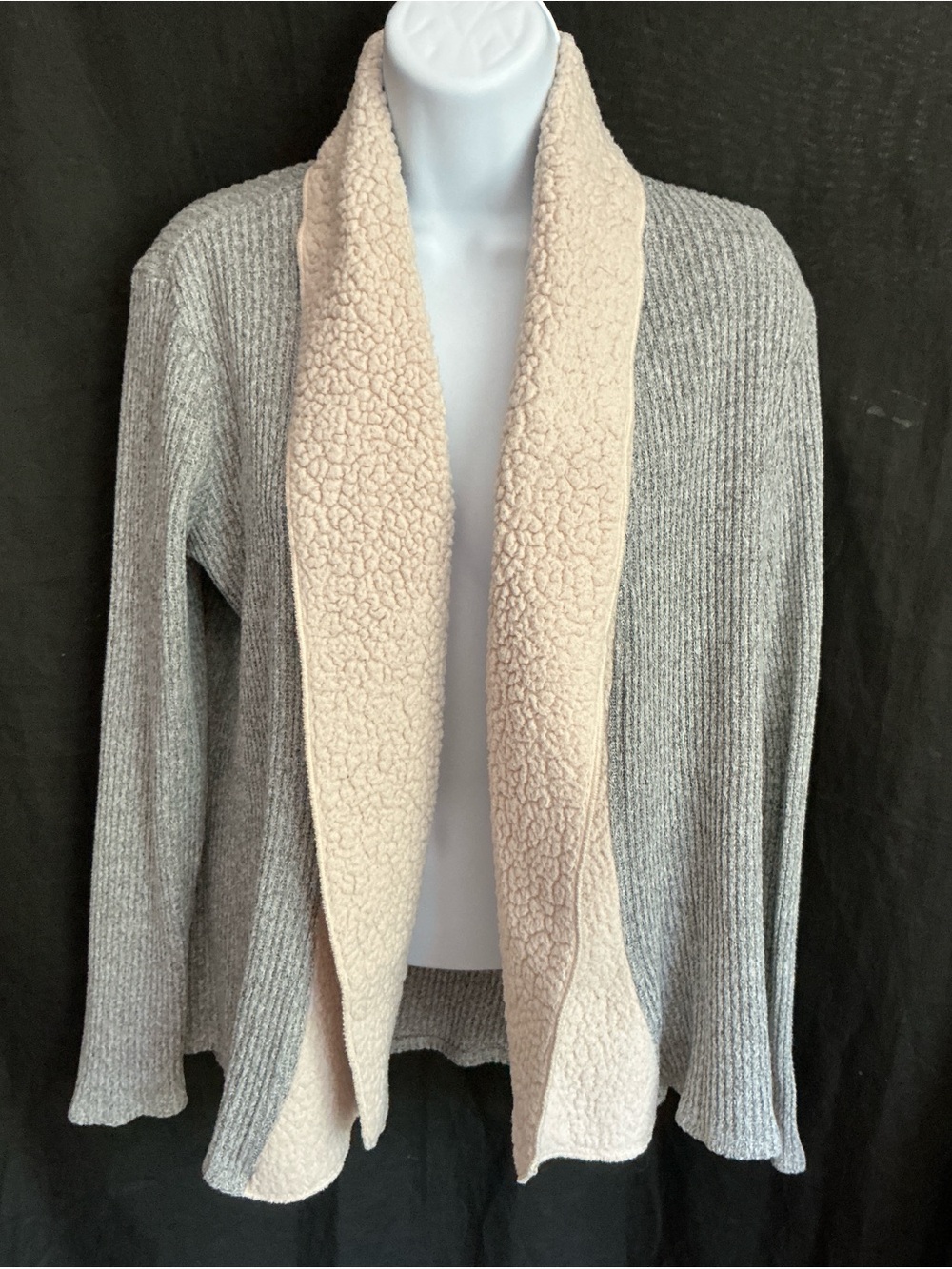 Maurices Gray Ribbed Cardigan with Off White Sherpa Shawl Collar